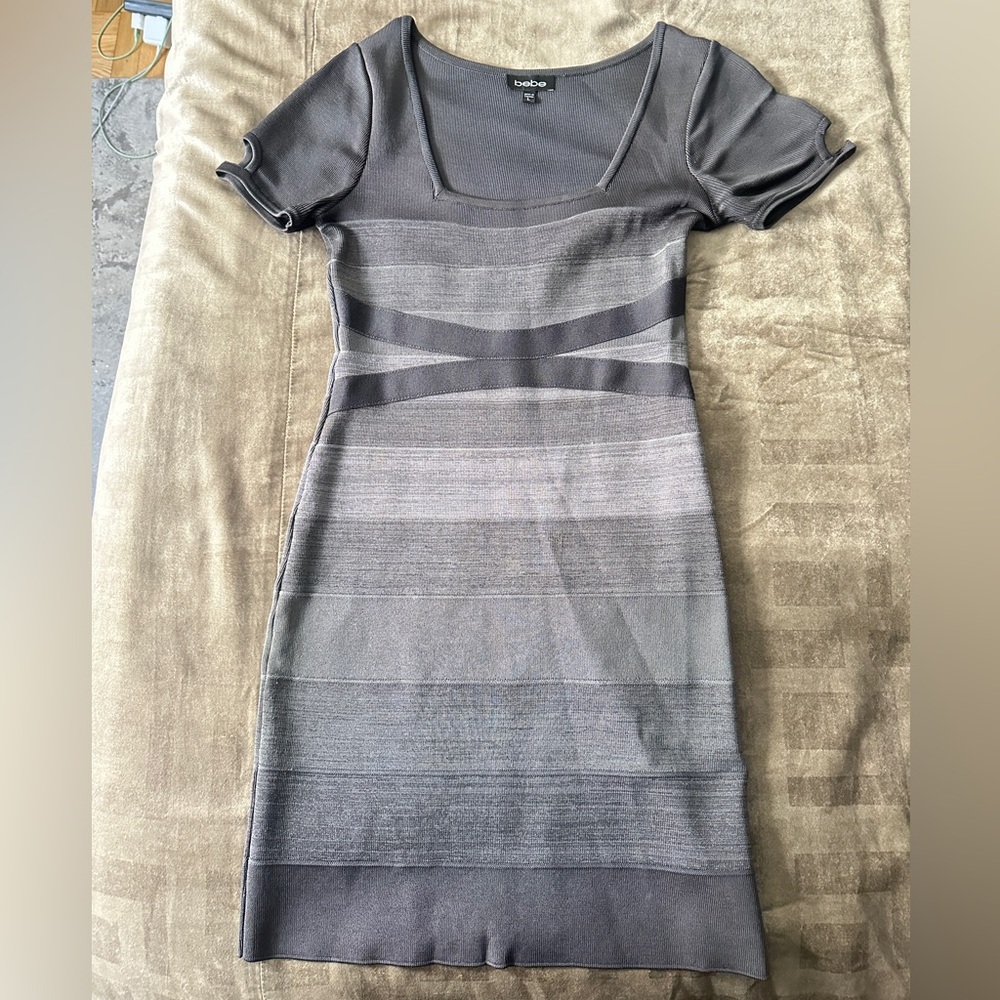 bebe Charcoal & Light Gray Mini Bandage Dress